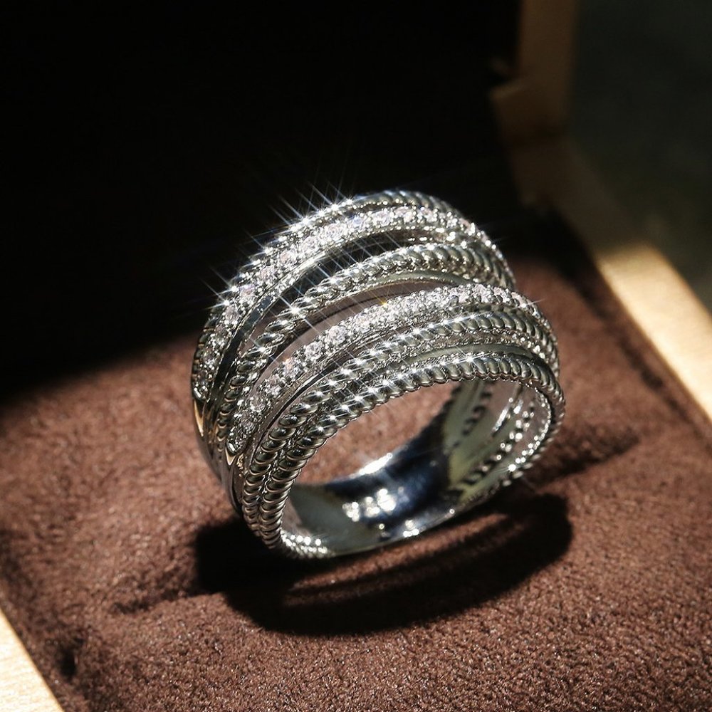 NEW 925 Silver Round Diamond Multi Layer  Ring - Picture 3 of 5